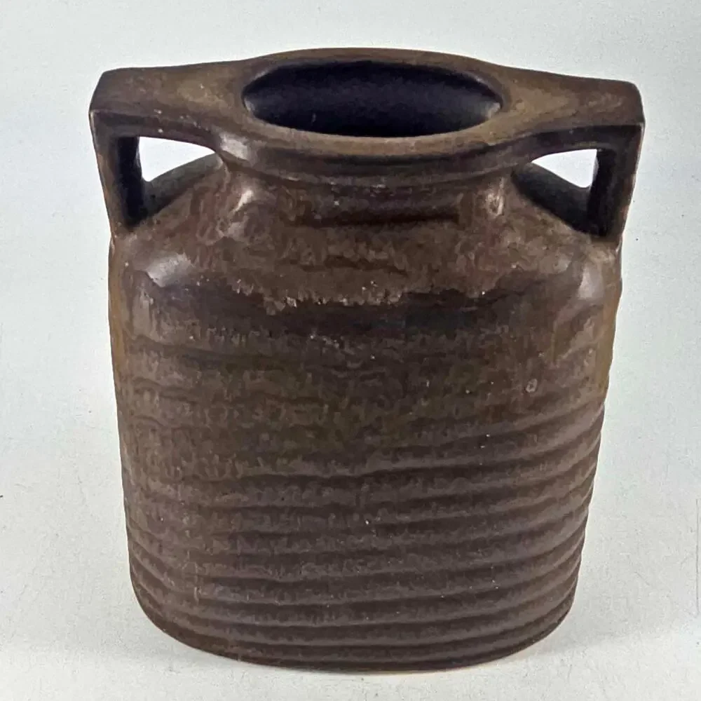 Vintage PIER 1 Aged Bronze brown ribbed pottery vase decor